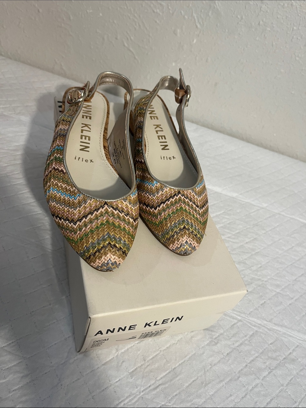 Anne Klein Tan Multicolor Woven Slingback Flats